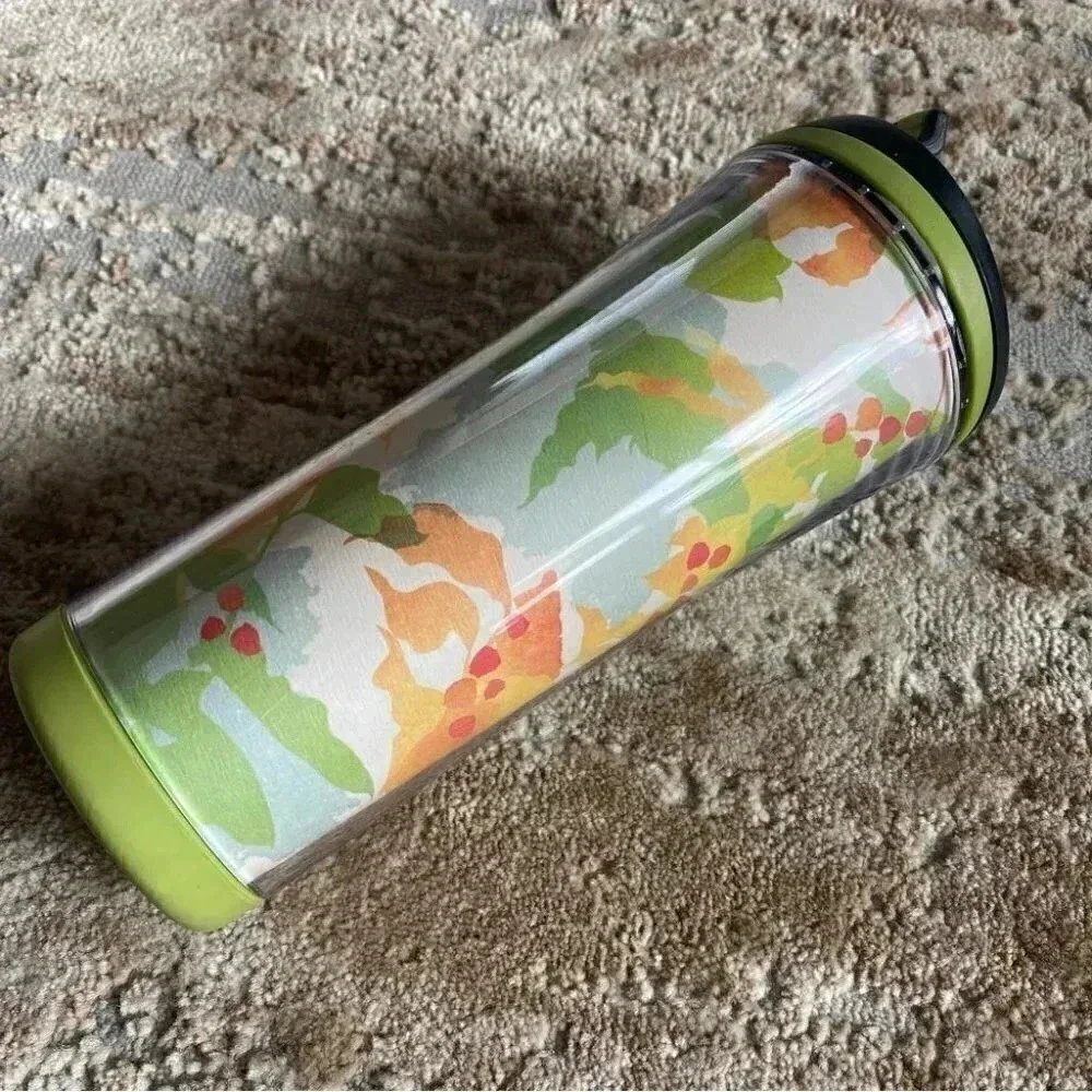 Starbucks Fall Leaves Tumbler Travel Mug Coffee Cup Green 2007